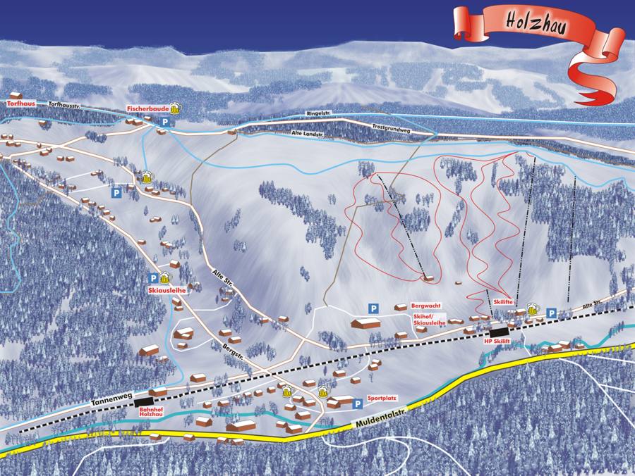 3D-Karte Panoramakarte der Skiregion Holzhau